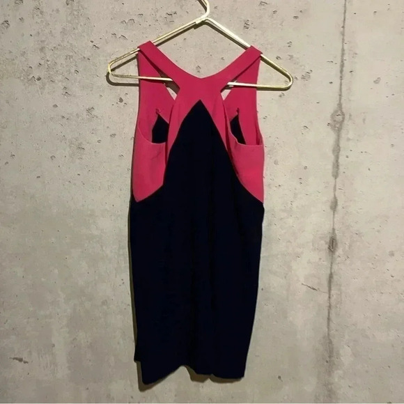 Felicity & Coco Dress Womens Petite Medium Navy Blue Pink Sheath Dress Crepe - Picture 6 of 7
